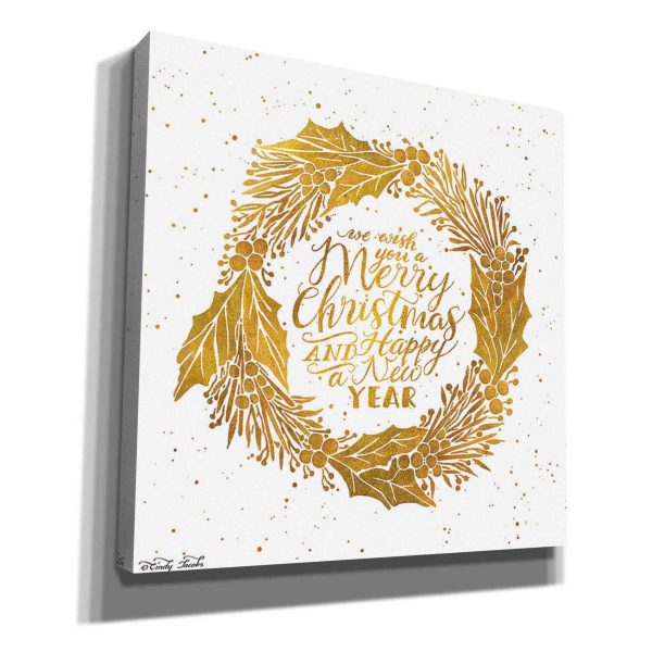 Christmas and New Year Gold Wreath  by Cindy Jacobs, Canvas Wall Art For Cheap