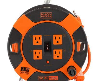 Black + Decker 50  14AWG SJTW Retractable Extension Cord Reel With 4 Outlets Supply