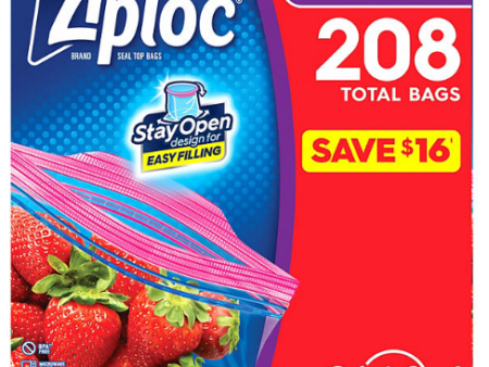 Ziploc Gallon Storage Bags with New Stay Open Design,  208 ct.  For Discount