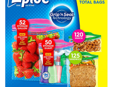 Ziploc Easy Open Bags Variety Pack with New Stay Open Design, 347 ct. For Discount