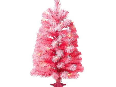 24 in Pre-Lit Pink Artificial Christmas Tree with 35 Warm White LED Lights and Stand, by Holiday Time Sale