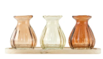 3 Pc Indoor Decorative Translucent Glass Tabletop Bud Vase Set with Natural Wood Base Tray Online