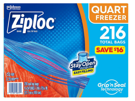 Ziploc Easy Open Tabs Freezer Quart Bags with New Stay Open Design, 216 ct. Hot on Sale