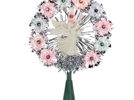 8  Silver Tinsel Wreath with Angel Christmas Tree Topper - Multi Lights For Cheap