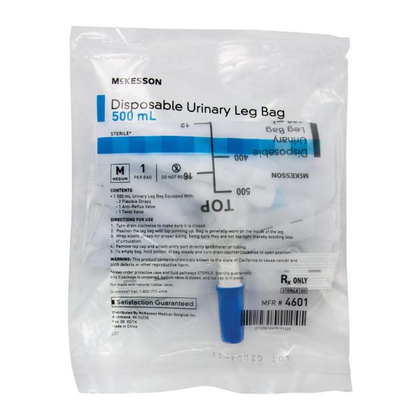 McKesson Urinary Leg Bag with Anti-Reflux Valve, 500 mL on Sale