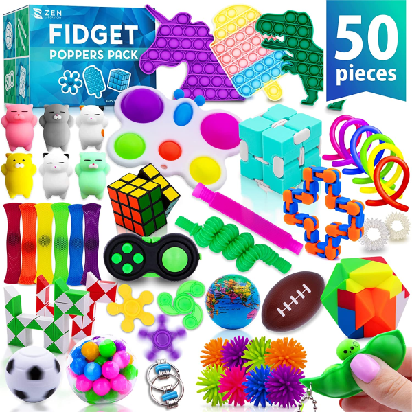 (50 Pcs) Fidget Toys Pack Poppers Pop It Its Popit Toy Popitsfidgets Popping Set, Autism Sensory Travel Toys Autistic Toddlers 1-3 Kids Gift Girls Treasure Box Mini Poppet Figit Package Figetget ADHD Online now