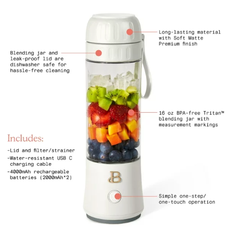 Beautiful Portable to-Go Blender 2.0, 70 W, 16 oz, White Icing by Drew Barrymore Sale