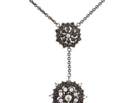 Sterling Silver Statement Necklace with Black Spinel & White Topaz Double Pendant Cheap