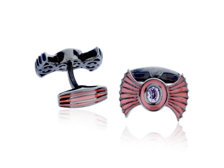 MCL Design Bowtie Cufflinks with Coral Pink Enamel & Amethyst For Cheap