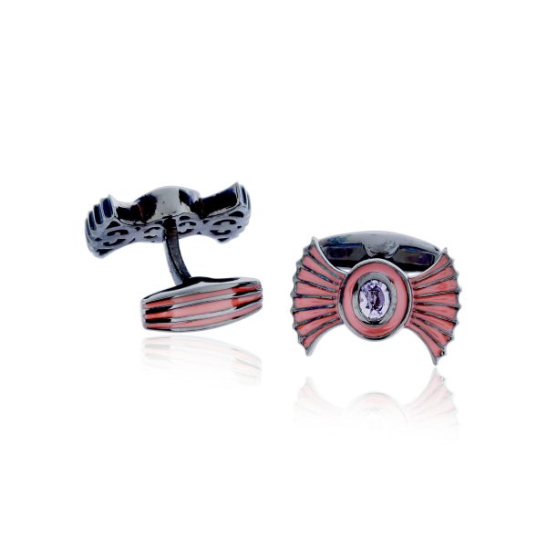 MCL Design Bowtie Cufflinks with Coral Pink Enamel & Amethyst For Cheap