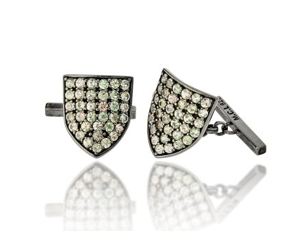 MCL Design Pave Shield Cufflinks with Green Sapphires Discount