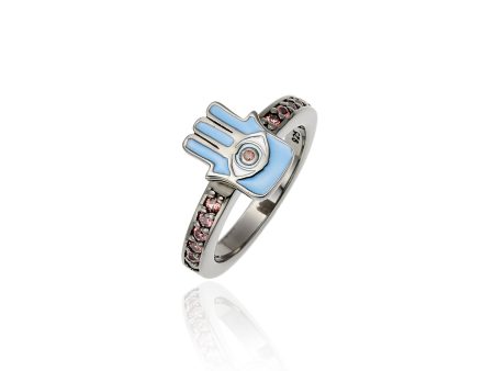 Sterling Silver Stack Ring With Baby Blue, White and Midday Blue Enamel & Red Sapphire Online Hot Sale