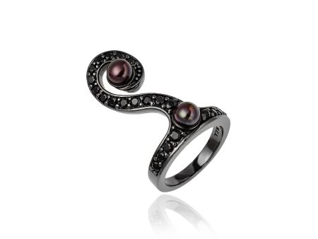 Sterling Silver Stack Ring With Black Spinel & Black Pearls Sale