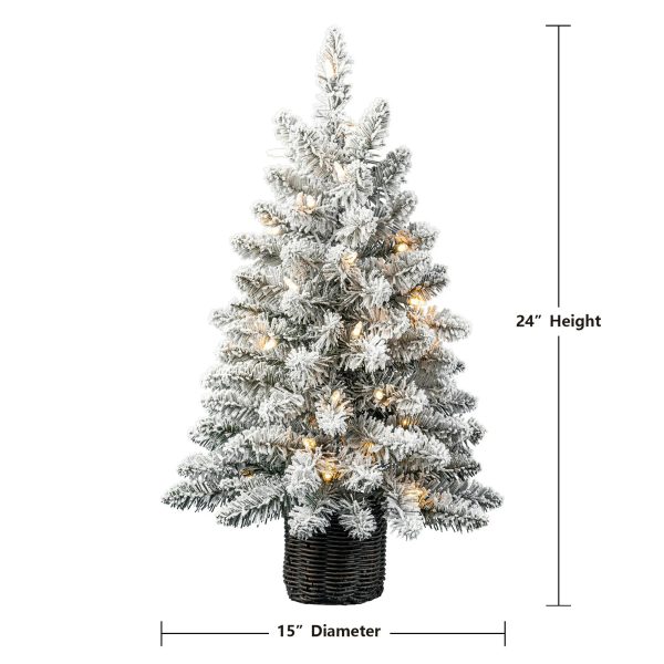 24 in Pre-Lit Cooper Flocked Spruce Artificial Christmas Tree with 35 Clear LED Lights and Stand, by Holiday Time Supply