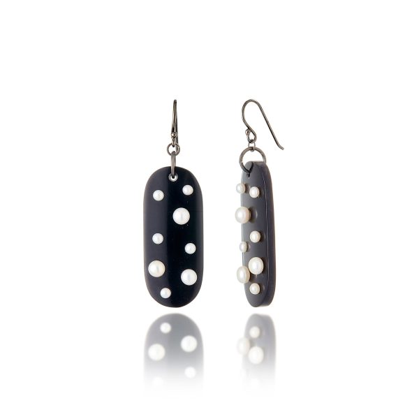 MCL Design Statement Earrings with Black Rhodium Plated Sterling Silver & White Pearls For Discount