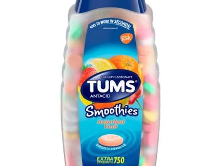 TUMS Smoothies Antacid Chewable Tablets for Heartburn Relief, Assorted Fruit (250 Ct.) Supply