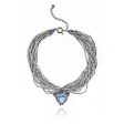 Sterling Silver Statement Necklace With Laser Gray Glitter Enamel, Blue Topaz & Gray Hematite Beads Online Sale