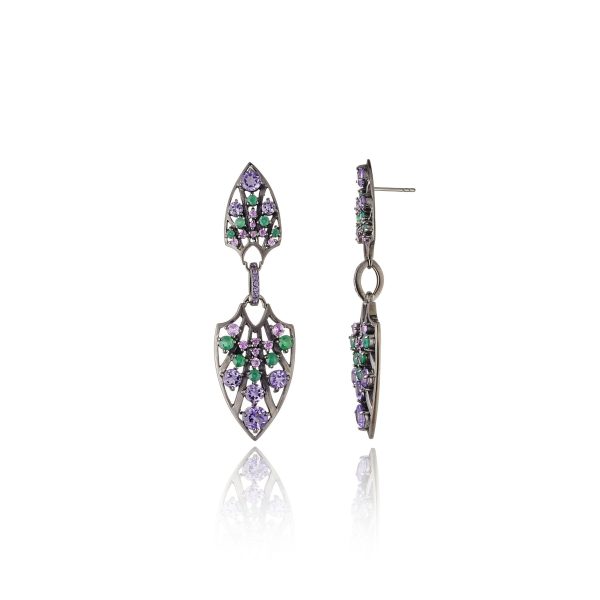 Sterling Silver Statement Earrings With Pink Sapphire, Green Agate & Amethyst For Discount