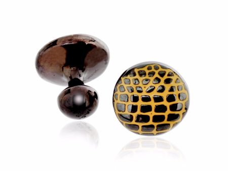 MCL Design Large Sterling Silver Croco-Pattern Button Cufflinks with Mango Enamel Fashion