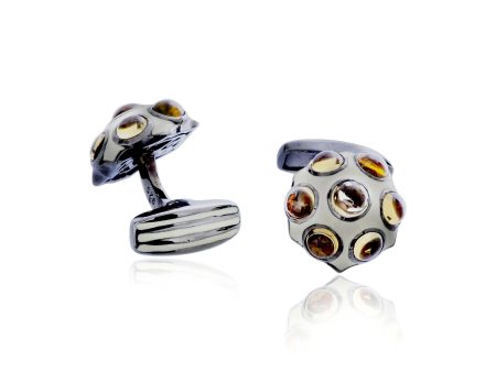 MCL Design Pave Button Cufflinks with White Enamel & Citrine Online now