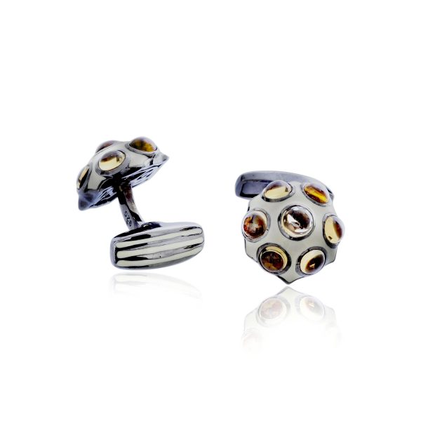 MCL Design Pave Button Cufflinks with White Enamel & Citrine Online now