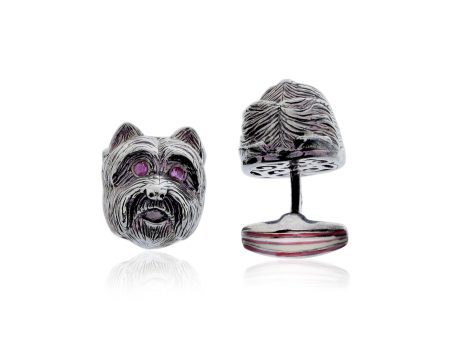 MCL Design Dog Cufflinks with Cool Wine Enamel & Rubies For Discount