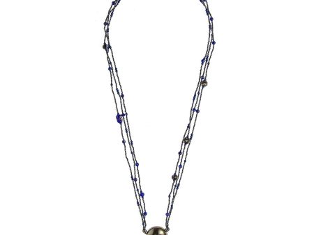 MCL Design Silver Hematite, Blue Hematite, Lapis and Hematite Beaded Statement Necklace with Black Rhodium Plated Sterling Silver, Baby Blue and White Enamels & Black Spinel Discount