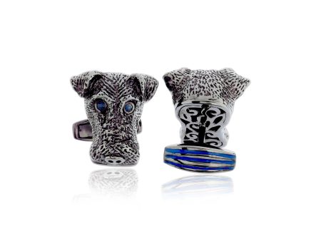 MCL Design Dog Cufflinks with French Blue Enamel & Blue Sapphires Fashion