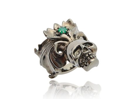 MCL Design Sterling Silver Skull Statement Ring With Green Agate Hot on Sale