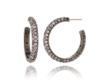 Sterling Silver Hoop Earrings with Mixed Rose Sapphires For Discount