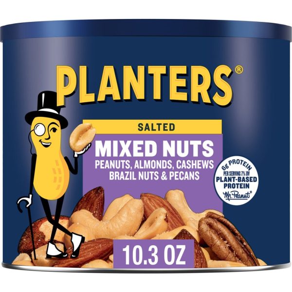 Salted Mixed Nuts, Party Snacks, Plant-Based Protein 10.3Oz (1 Canister) Online Sale