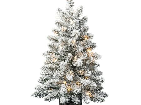 24 in Pre-Lit Cooper Flocked Spruce Artificial Christmas Tree with 35 Clear LED Lights and Stand, by Holiday Time Supply