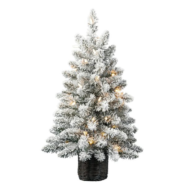 24 in Pre-Lit Cooper Flocked Spruce Artificial Christmas Tree with 35 Clear LED Lights and Stand, by Holiday Time Supply