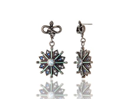 Sterling Silver Statement Earrings with Ocean Green Enamel, Mixed Ice Sapphires & Blue Topaz Online