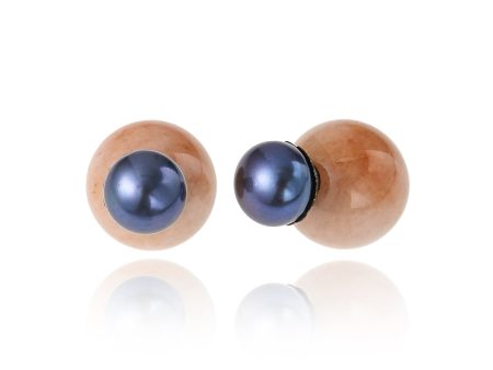 Sterling Silver Stud Earrings with Black Pearls & Jasper Beads For Cheap