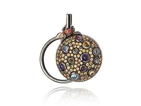 Sterling Silver Mirror Locket with Burnt Orange Oil Enamel, Orange Sapphires, Amethyst, Blue Topaz & Citrine Discount