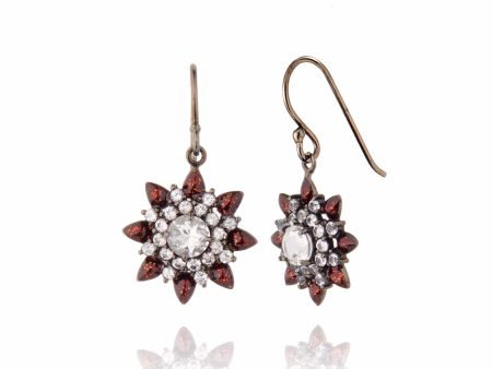 Sterling Silver Statement Earrings with Xmas Red Glitter Enamel & White Topaz Discount