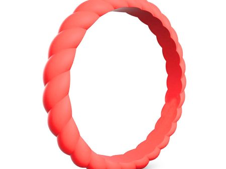 Braided Stackable Silicone Ring - Coral Red Cheap