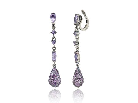 Sterling Silver Statement Earring Clips with Pink Sapphires & Amethyst Hot on Sale