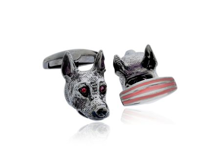 MCL Design Dog Cufflinks with Rust Orange Enamel & Rubies For Cheap