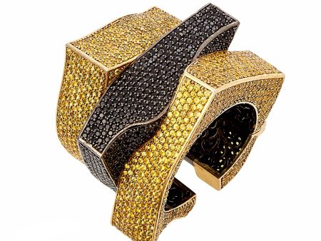 18K Gold-Plated Sterling Silver Cuff Bracelet With Black Spinel & Yellow Sapphires Hot on Sale