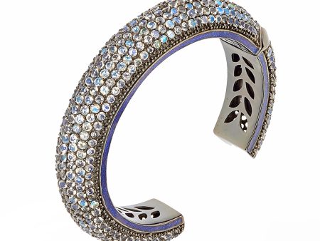 MCL Design White Rhodium Plated Sterling Cuff Bracelet With Glitter Gum Royal Blue Enamel Moon Stone Online Hot Sale