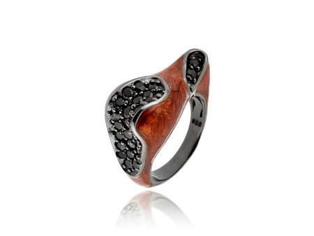 MCL Design Burnt Orange Glittery Stacking Ring with Black Spinel For Sale