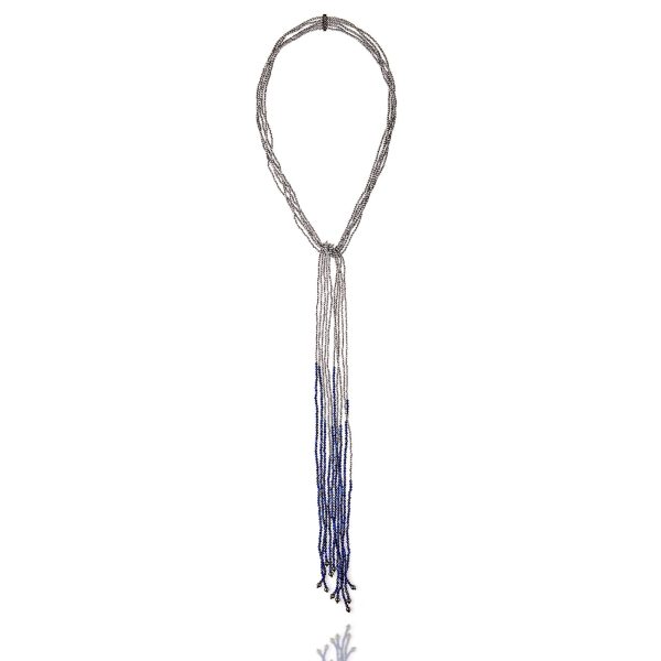 Sterling Silver Tassel Necklace With Mixed Sapphires, Lapis & Hematite Hot on Sale