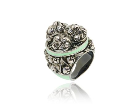 Sterling Silver Statement Ring with Ocean Green Enamel & Green Sapphires Online