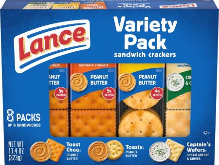 Sandwich Crackers, Variety Pack, 3 Flavors, 8 Individually Wrapped Packs, 6 Sandwiches Each Supply