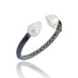 MCL Design Sterling Silver Cuff Bracelet with Black Enamel & White Pearl Supply