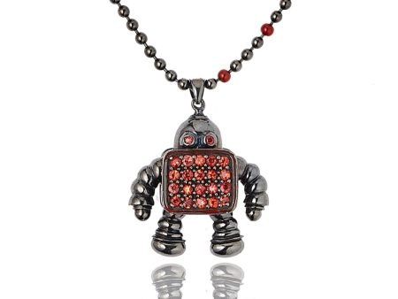 MCL Design Sterling Silver Robot Pendant with True Red Enamel & Red Sapphires Cheap