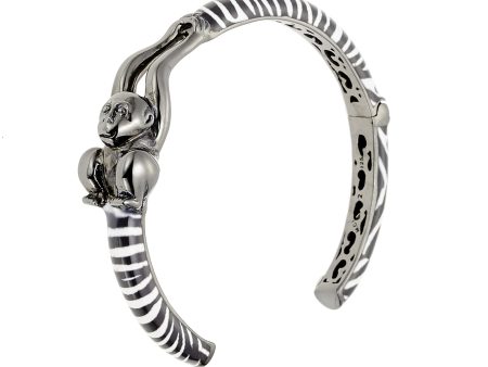 MCL Design Sterling Silver Monkey Sculpture Cuff Bracelet with Zebra Enamel Fashion