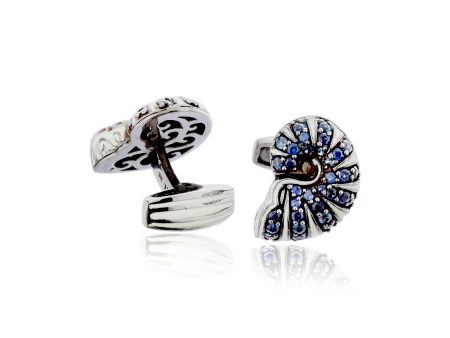 MCL Design Pave Seashell Cufflinks with White Enamel & Blue Sapphires Fashion